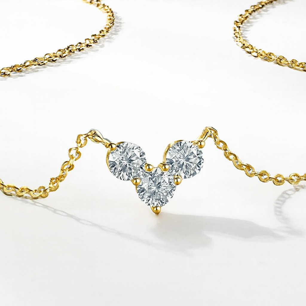 Triple Stone Heart Pendant Necklace