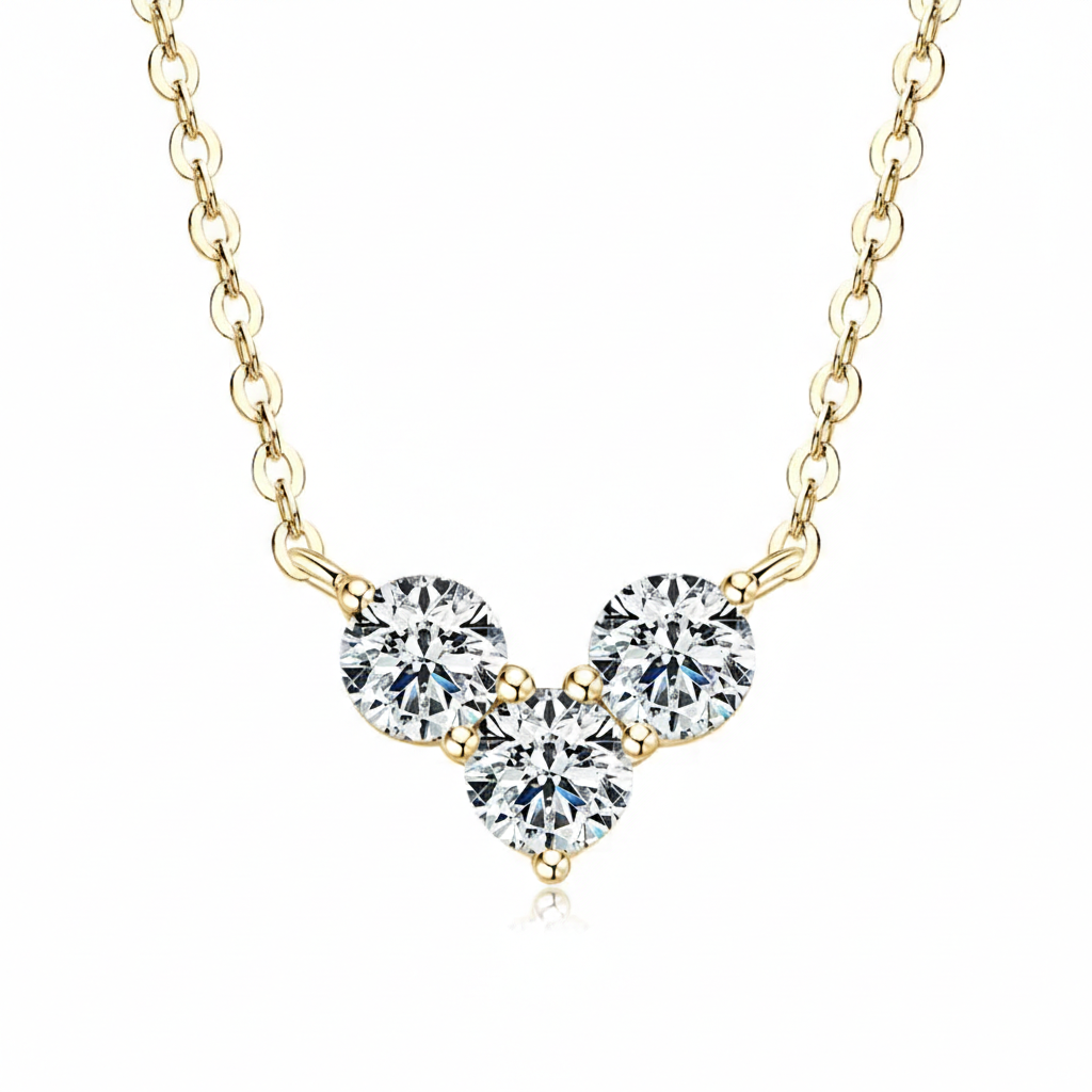 Triple Stone Heart Pendant Necklace