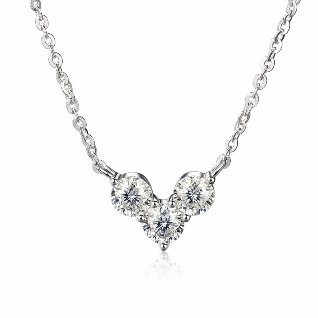 Triple Stone Heart Pendant Necklace