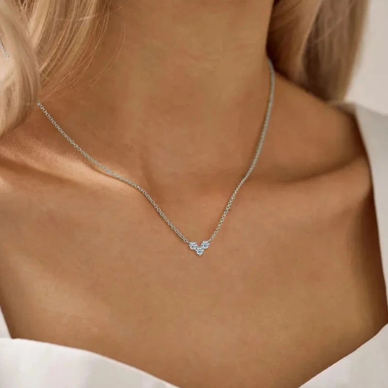 Triple Stone Heart Pendant Necklace