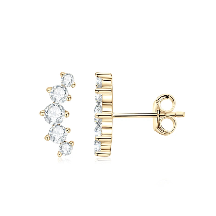 Curved Climber Stud Earrings (Carat & Gold)
